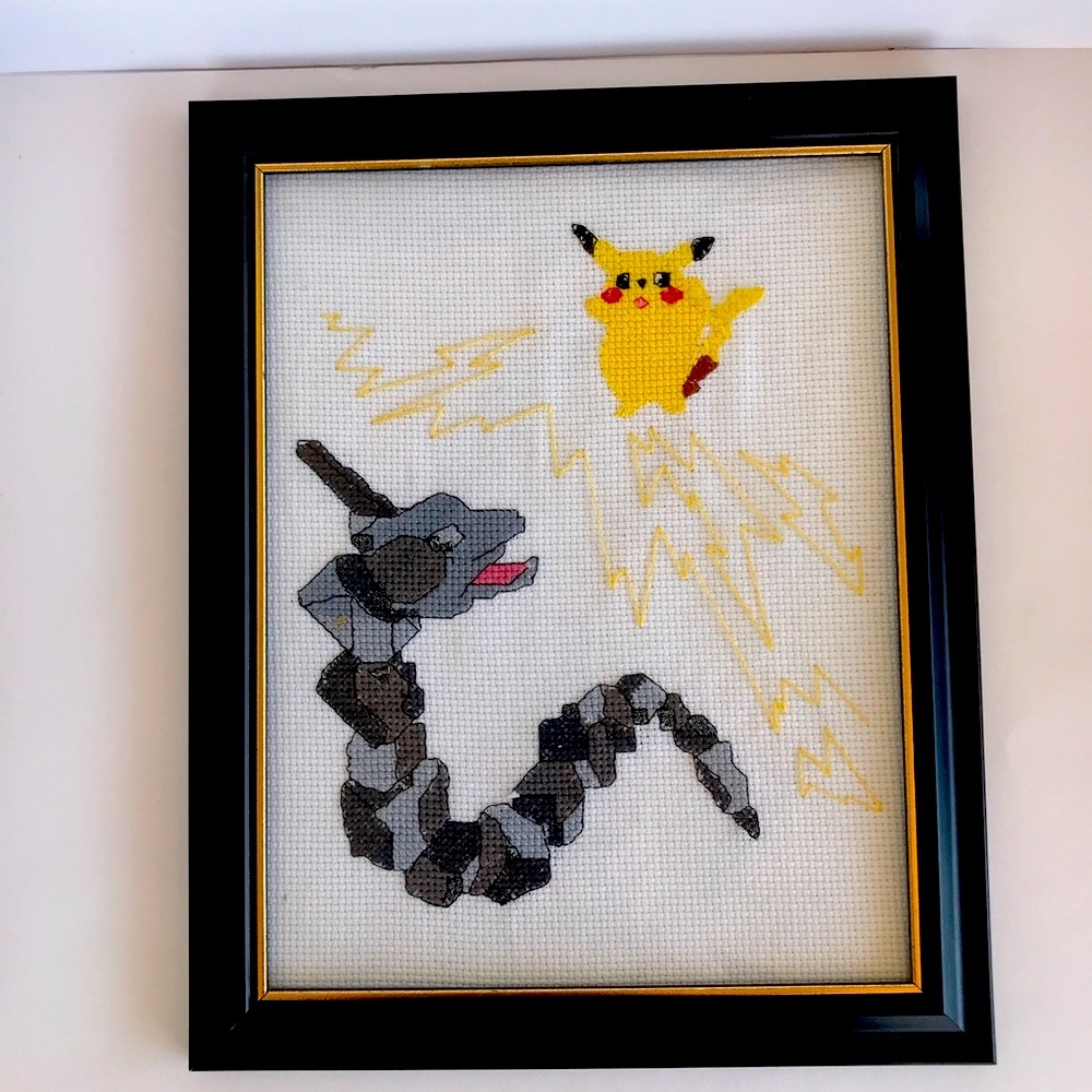 POKÉMON PIKACHU STITCH ART FRAMED WITH GLA…